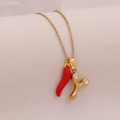 Gold stainless steel necklace featuring red enamel chili and crystal Y-letter pendant - Letter Y(Y)