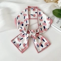 Pink mushroom pattern twilly silk scarf tied in a bow for hair or bag decoration - Pink Border Mushroom