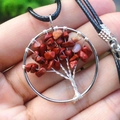 Handmade Tree of Life pendant with red natural stones and silver wire wrapping - Red Jasper