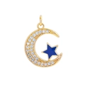 18K gold plated crescent moon pendant with blue star and zircon micro-paving detail - Deep Blue Moon Star