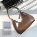 Brown half-moon PU leather underarm bag with smooth finish and adjustable strap - Brown