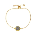 Adjustable 18k gold plated bracelet featuring a square dark gray druzy stone pendant - Gray