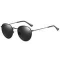 Vintage round polarized sunglasses with classic black lenses and slim black metal frame - Black Frame Black Gray Lens (Polarized) C4