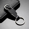 Faux leather keychain for men with black textured strap and silver metal ring - Gun Black Exquisite Style (GX-345)