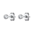 Elegant S925 silver hoop earrings with zircon stones and gold plating on white background - Silver Bezel Set Single Zircon Studs