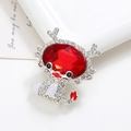 Close-up of dragon brooch with red gemstone and sparkling rhinestones on white background - Silver Base Big Red (D2275)