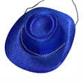 Sombrero vaquero azul brillante con barbijo trenzado en blanco y negro para fiesta - Talla Única(58cm) / Azul Zafiro