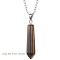 Tiger's Eye natural stone hexagonal prism pendant necklace with silver chain 5x1cm - Large Tiger Eye