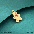 Golden gingerbread man pendant in stainless steel for DIY jewelry, 16x11mm size - Gingerbread Man with Red Bow Style (KLJ10454-ZLA)