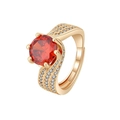 Adjustable golden ring with large round red gemstone and pavé-set side zircons - Champagne-colored Red Diamond [3 Carats] Ljz-138 / Adjustable Open