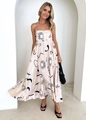 Chic satin maxi dress with spaghetti straps and black abstract celestial sun prints - Sun Pattern