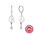 925 Sterling silver twist earrings with baroque pearl and red bead sunflower charms - #3 Vintage Disk-Silver