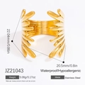 Waterproof 18k gold plated stainless steel feather ring with hypoallergenic open design - Irregular Feather Texture Style (JZ21043)