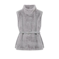 Chaleco ajustado de piel sintética gris con cuello alto y cinturón a juego para mujer - S / Gris claro