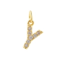 Micro-paved gold letter Y pendant with cubic zirconia for DIY jewelry making - Gold-Y
