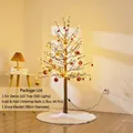 Albero di Natale luminoso 1,5m con 300 LED, palline rosse e tappeto in peluche bianco - Set di Palline di Natale Oro Rosso Crittografia 1.5m