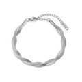 Pulsera de cadena de serpiente retorcida plateada con grabado K18 y cierre ajustable - Doble Hebra (E28) / Plateado