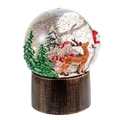 Boule à neige de Noël avec bonhomme de neige, renne et sapins sur socle vintage noir - Bonhomme de neige
