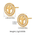 Detailed size and weight view of gold-plated zircon cross earrings with 1.06cm diameter - Clear Cross Round (KE1504-1)