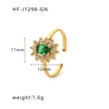 Goldener verstellbarer Ring mit grünem ovalem Stein und Zirkonia-Halo, 11x12mm - Einstellbar Offen / Sonnenblumen-Stil Grüner Hauptstein (HF-J1298-GN)