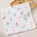 White cotton gauze baby square towel with cartoon animal prints and soft edging - Graffiti