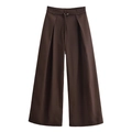 Pantaloni marroni a gamba larga a vita alta con cintura coordinata e drappeggio - XS / caffè