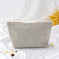 Beige corduroy makeup bag with metal zipper and vertical striped texture on silk fabric - Dumpling Bag / Gray