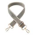 Close-up of 3.8cm wide jacquard maze pattern bag strap with gold metal buckles - Gray
