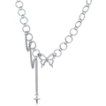 Silver Y2K style necklace with a large hollow butterfly pendant and layered star fringes - Silver Butterfly Four-Pointed Star Tassel Necklace