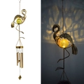 Solar powered metal flamingo wind chime lamp with glowing glass globe for garden decor - Flamingo Wind Chime
