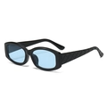 Retro black square frame sunglasses with light blue lenses and quilted temple design - Black Frame Blue Lens