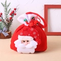 Red Christmas drawstring gift bag featuring a 3D Santa Claus with white beard and felt berry - White Rim Santa