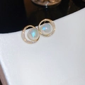 Macro shot of gold-plated earrings with pavé crystals and iridescent pearl center detail - Gold Iridescent Pearl - Real Gold Plated (2# Silver Earring Post)