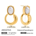 Detailed view of waterproof gold stainless steel earrings with oval opal flower petals - JDE0107015 Gold Large Pearl Earrings