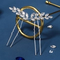 Épingles à cheveux en forme de U argentées avec strass brillants en forme de feuille - HS-J6565S Argent (2 pièces/paquet)