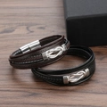 Multilayer braided leather bracelets in black and dark brown with infinity magnetic clasp - Custom Size