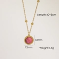French vintage pink stone necklace with gold chain and 12mm pendant specifications - Twisted Edge Round Pink Stone