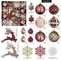 45pcs burgundy and champagne Christmas ornament set with glitter reindeer and snowflakes - Wine Red & Champagne - 45PCS