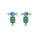 Elegant gold earrings with green and blue crystals in a classical sunflower style - Style A Pair (Flower Cluster Studs)
