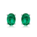 Orecchini a lobo ovali con smeraldo in argento S925 e incastonatura a quattro griffe - Argento 925 / Verde