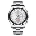 Silver stainless steel chronograph men's watch with tachymeter and date display - Silver Steel White Dial