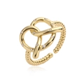 Adjustable golden twisted open ring with white zircon stones in minimalist style - White Zirconia Pretzel Ring / Gold