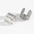 Minimalist silver stainless steel ear cuffs with geometric stripe design in polished finish - Silver Multi-layer Hollow Wide Style (PG011)