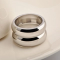 Set of two polished silver stainless steel wide band rings in a minimalist stackable design - US 5 / Steel