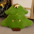 Plush Christmas tree shaped decorative pillow in green with a golden star and embroidery - Tree
