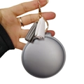 Faux rabbit fur ball makeup mirror keychain in matte grey with gold hardware - Grey With Tassels