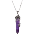 Vintage style amethyst hexagonal prism necklace with silver butterfly flower wrap - Purple Crystal
