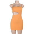 Vibrant orange bodycon mini dress featuring spaghetti straps and side cut-out detail - S / Orange
