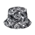 Close-up of tropical palm leaf print on high-quality black and white bucket hat - Black White All-over Palm Leaf Print (13)
