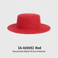 Klassischer französischer Strohhut mit flacher Krone in Rot für sommerliche Strandurlaube - 54-58cm / Rot